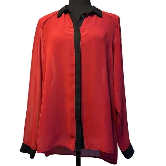 ✨Red & Black Sheer Blouse – Size M - Picture 3 of 10